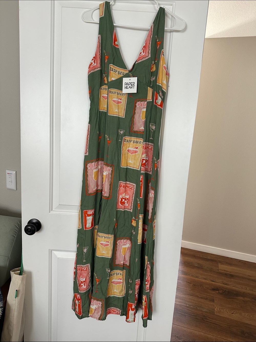 Paper Heart Olive Green Printed Maxi Dress